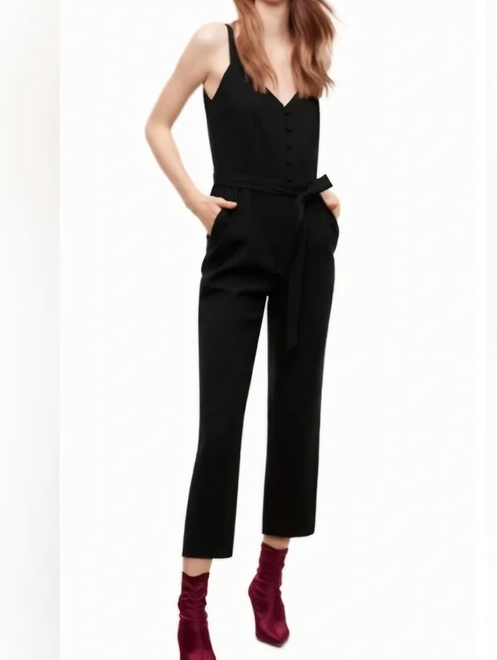 Aritzia Little Moon Jumpsuit Petunia Women's Black Size 4 Front Pocket No Belt.